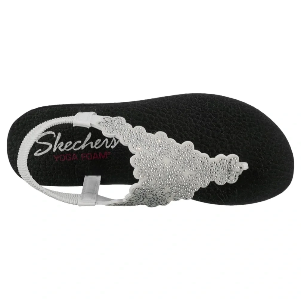 Skechers Meditation Floral Lover Sandals NIB White Rhinestone Yoga Foam Size 6 - Picture 9 of 11